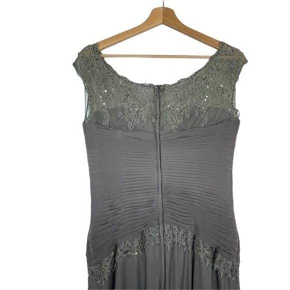 VM COLLECTION ILLUSION CAP SLEEVE RUCHED BUST BEADED FORMAL EVENING GOWN - Picture 6 of 16